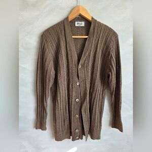 Vtg Taupe Brown Pringle of Scotland cable knit button up cardigan Sz 46 Unisex